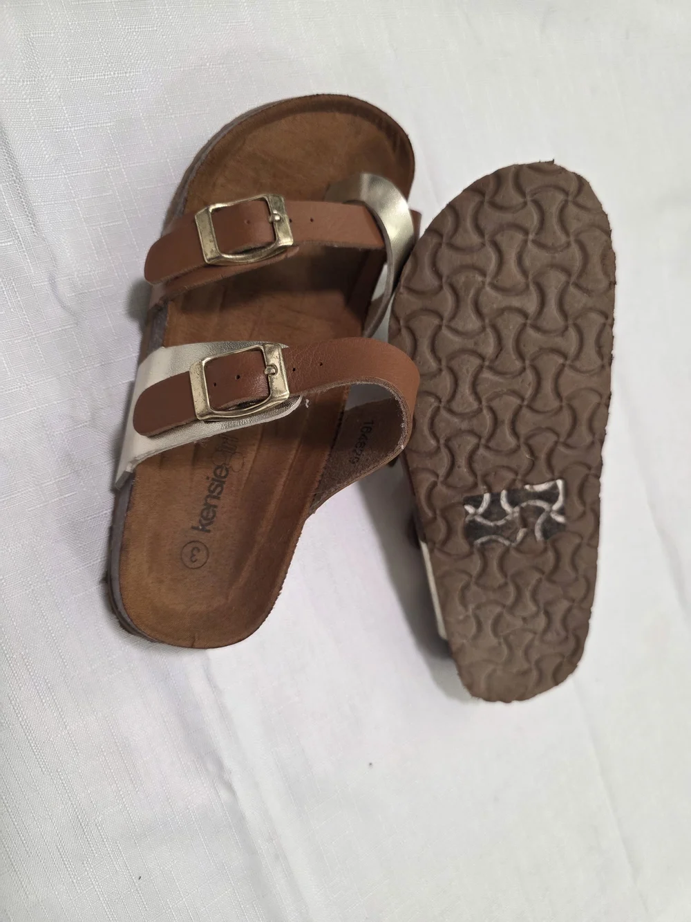 Kensie Girl Brown and Gold Double-Buckle Sandals Size 3